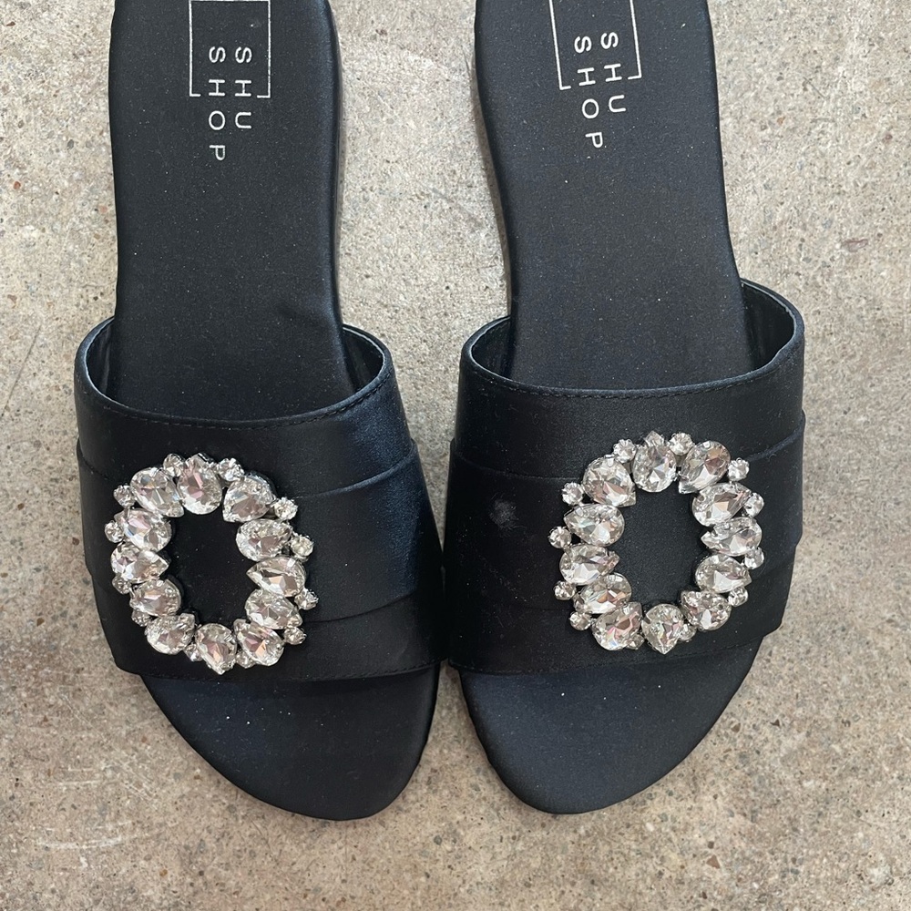 ShuShop Black Sandals with Crystal Accents